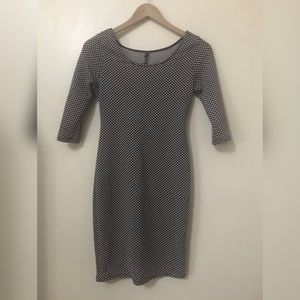 DGNY Polka Dot Black and Beige Elegant Dress